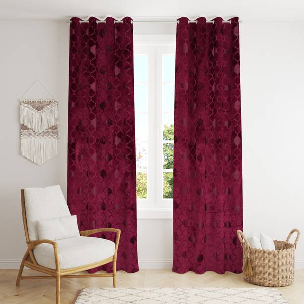 Panipat Textile Hub 214 cm (7 ft) Velvet Room Darkening Door Curtain (Pack Of 2)