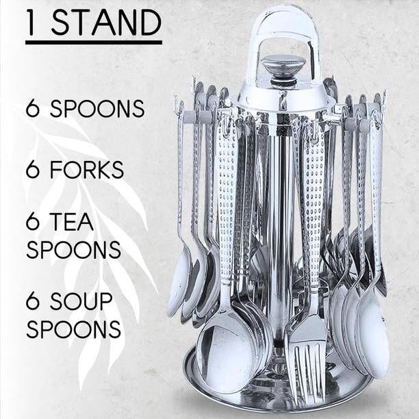 BLLUEX Cutlery Set for Kitchen - Stainless Steel Round Shape Set of 24 Stainless Steel Cutlery Set