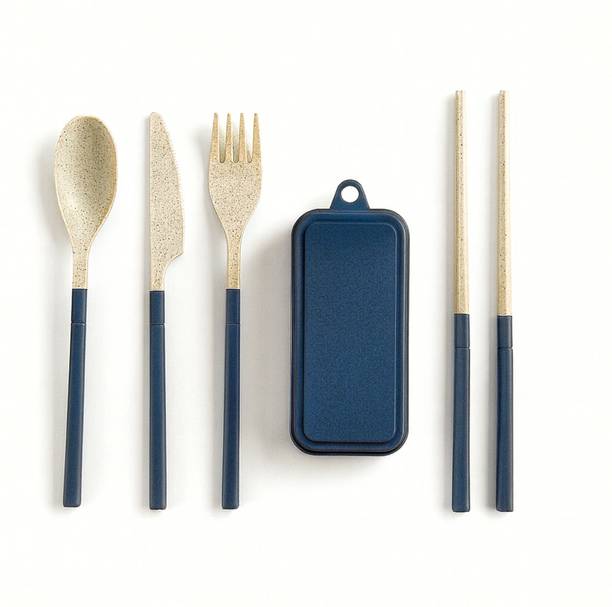The Little Lookers Kids Reusable Travel Utensil Set with Case | Spoon, Fork, Knife & Chopsticks Poly