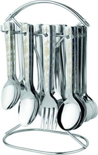 Parage Jasmine Floral 24 pcs Cutlery set for dining table, spoons set combo with stand, Stainless Steel Cutlery Set