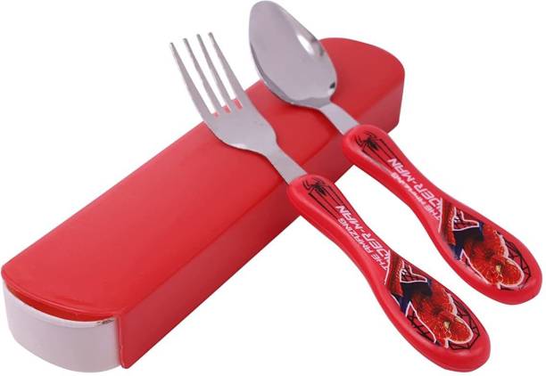 CherryBox Spoon & Fork Set - Stainless Steel with Carry Case for Kids (Red Spider Man) Stainless Steel Cutlery Set