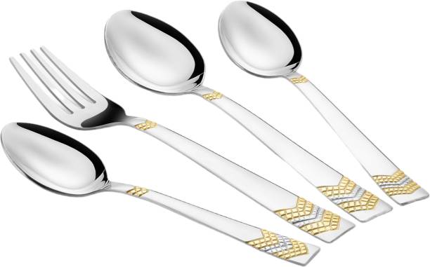 FnS Raga 24Karat Gold Plated 6 Dinner Spoon, 6 Dinner Fork, 6 Teaspoon, 6 Baby Spoon Stainless Steel Cutlery Set