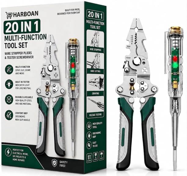 Harboan 20-in-1 Wire Stripper Tool Kit with Tester Screwdriver | Multi Function Wire Wire Cutter, Wire Crimper, Cable Stripper, Wiring Tools Multi-Function Hand Tool Wire Cutter