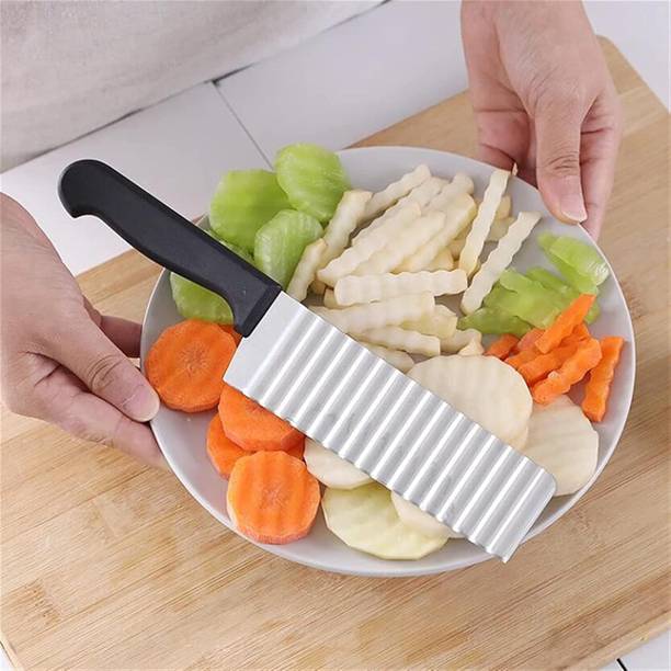 KLEVERDOT by NA Stainless Steel Wavy Blade Crinkle Cutter Knife Vegetable & Fruit Slicer