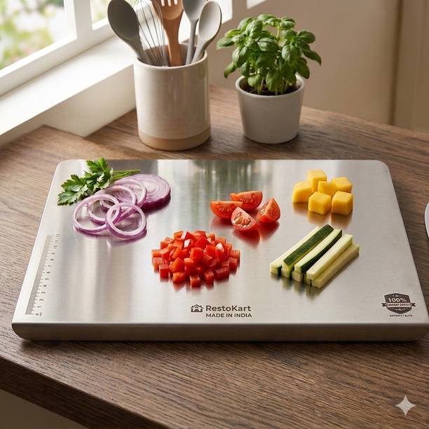 RESTOKART Steel Chopping Board-Medium(35×25cm)|Cutting Board for Kitchen | Vegetable Stainless Steel Cutting Board