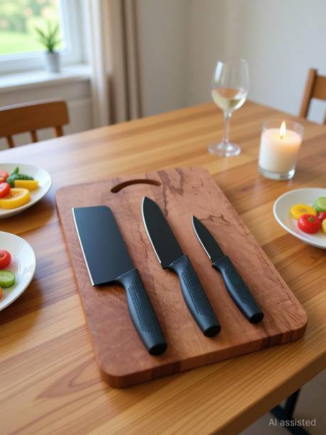 KRUPA Chopping Board With 3Pic Knife Set Stainless Steel Wooden Cutting Board