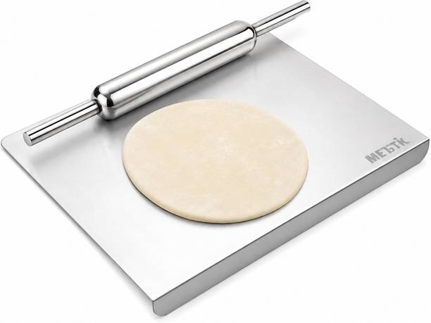 METSTIK Chopping Cutting Pad With Rolling Pin For Kitchen 41 X 31 Cm Stainless Steel Cutting Board