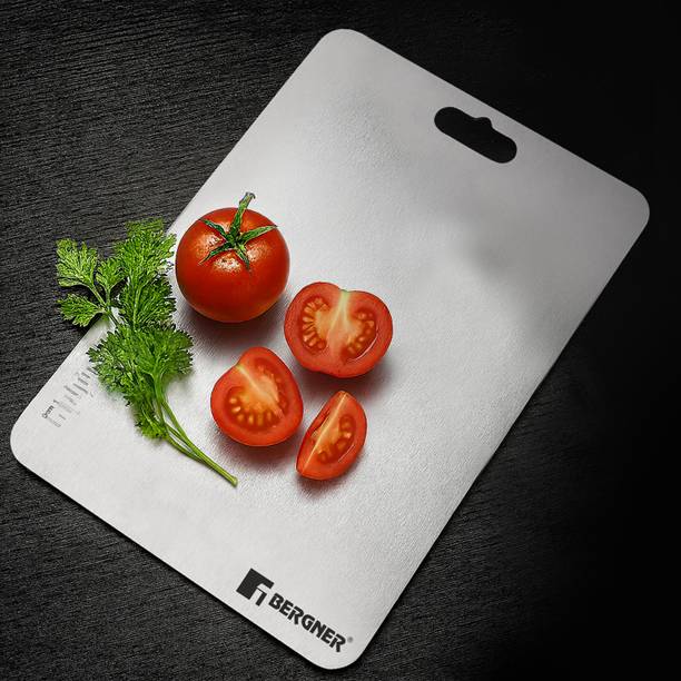 BERGNER Essential Plus Stainless Steel Chopping Board for Kitchen 21x32cm, Rectangle Stainless Steel Cutting Board