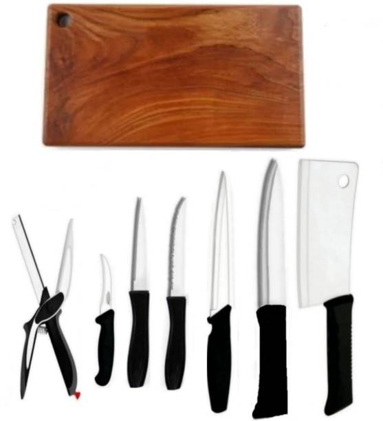 rk enterprise 8 Pc Stainless Steel Knife Set Knife set SS with Chopping Board Knife set and Chopping/cutting board & CUTTER