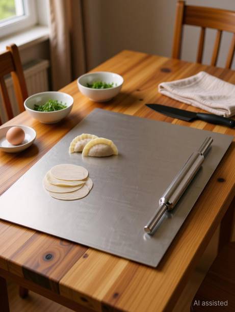 Henny Chopping-Cutting Pad With Rolling Pin For Kitchen 41 X 31 CM Stainless Steel Cutting Board