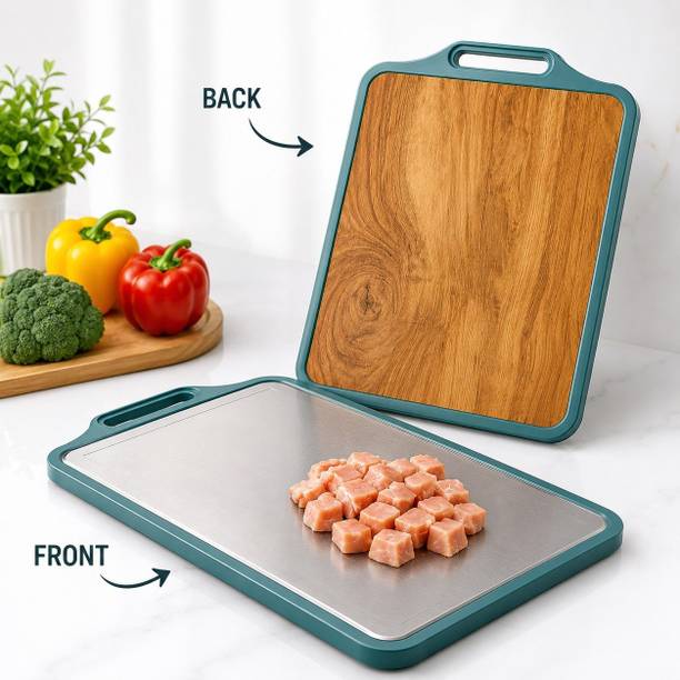 Motherland Double Sided Wood & Stainless Steel Cutting Board Stainless Steel, Wooden Cutting Board