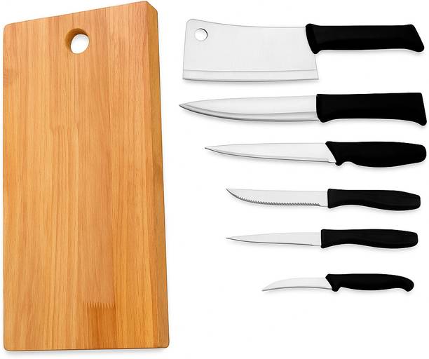 R K ENTERPRISE Wooden Chopping Board with Knife Set & clever cutter Wooden, Stainless Steel Cutting Board