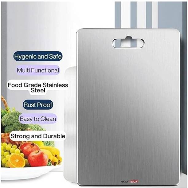 MKAY INOX Stainless Steel Heavy-Duty Chopping Board, Rust-Free, 31x21 CM Cutting Board Stainless Steel Cutting Board