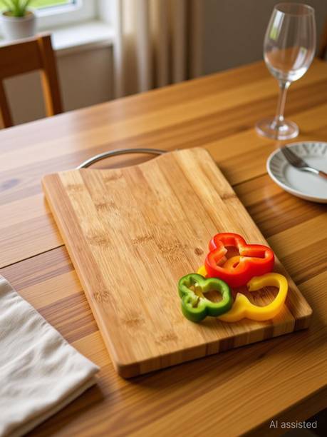 HOMNIX Bamboo Wooden Chopping Board with Metal Handle for Kitchen Vegetable Fruit Bamboo Cutting Board