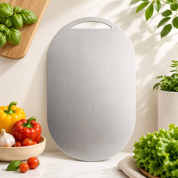 RESTOKART Steel chopping board Oval(40*25 CM)|Steel cutting board| food grade Stainless Steel Cutting Board