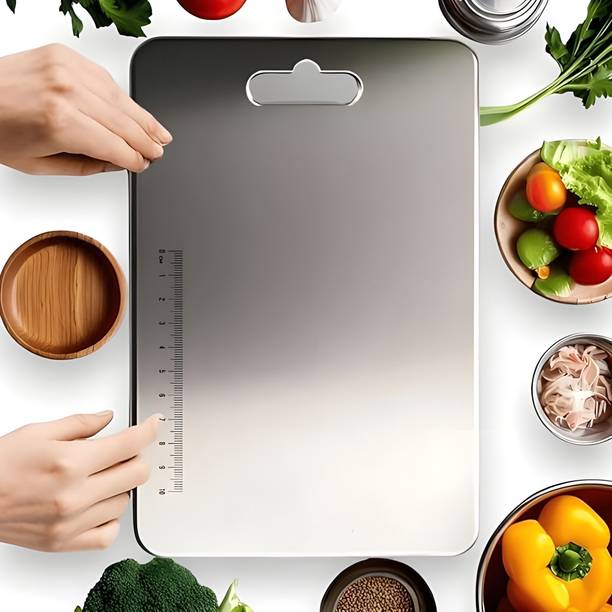 Rashoi kitchen Chopping Board (35.5 x 25 Cm) Dual-Side Vegetables, Fruits, Cutter Stainless Steel Cutting Board