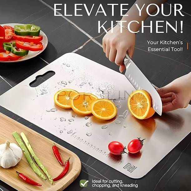 HOMSAF Chopping Board for Kitchen Dual-Side Multipurpose Food Prep knife-friendly metal Stainless Steel Cutting Board
