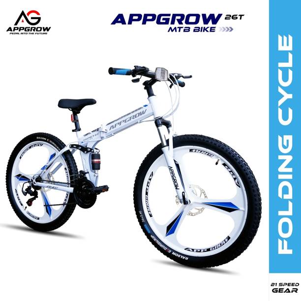Appgrow Folding Bike Multi Speed With Stylish Mag Wheel Front Suspension Dual Disc Brake 26 T