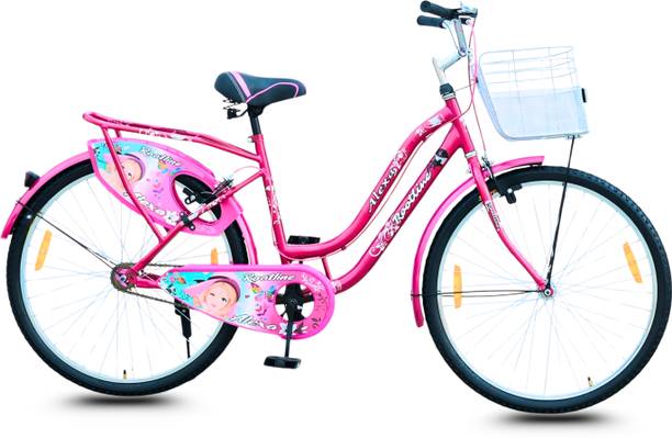 rootline New alexa Pink Bicycle for Girls & Woman with Basket and Stylish Dress Guard 26 T (inch) Road Cycle