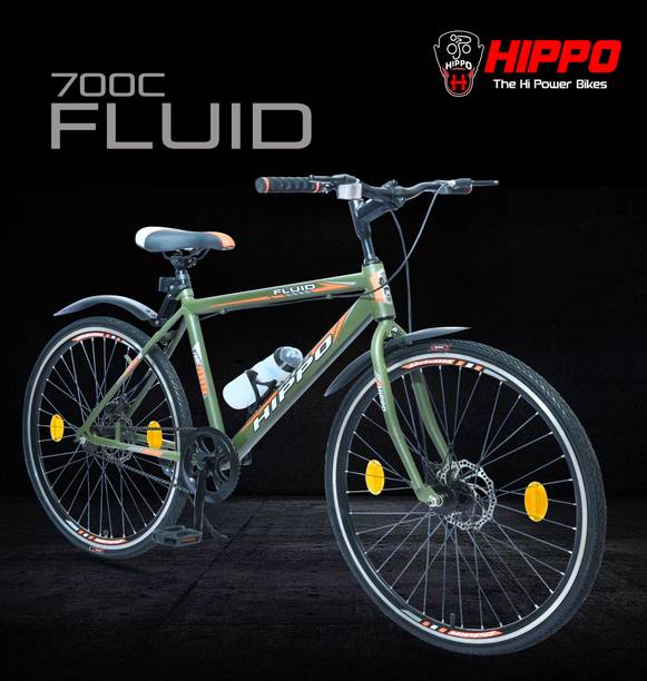 HippoBikes FLUID Rigid Fork Double Wall Alloy Rim 85% Installed Nylon Tyre Dual Disc Brake 700C T (inch) Hybrid Cycle/City Bike