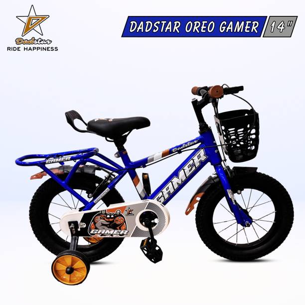 DADSTAR GAMER OREO 14 INCH FANCY BLUE TUBELESS TYRE 14 T KIDS CYCLE FOR AGE 2 TO 5 YRS 14 T (inch) Road Cycle