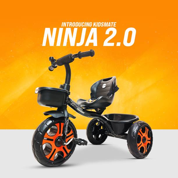 Kidsmate Ninja 2.0 Plug & Play Tricycle with Storage Basket Durable & Safe Ride For Kids 10 T (inch) Road Cycle