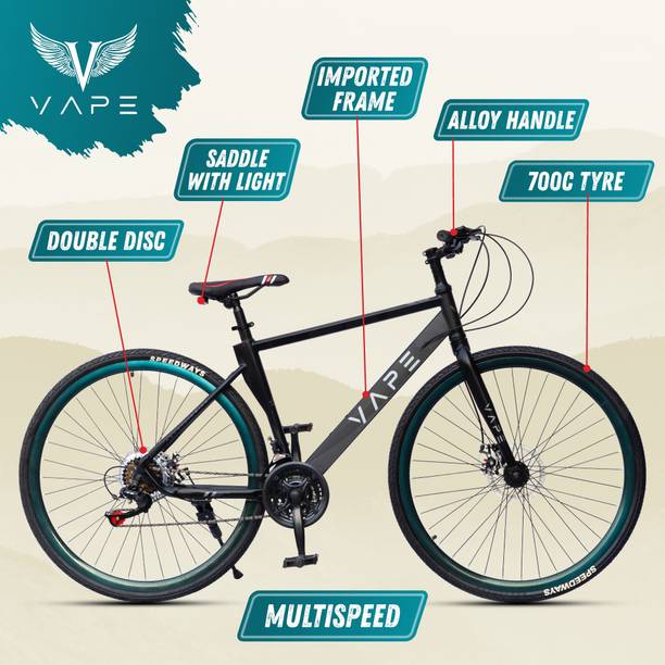 Goal VAPE Multispeed 700C Hybrid Bicycle | Double Disc Brakes || Speedways Tyres 26 T (inch) Road Cycle