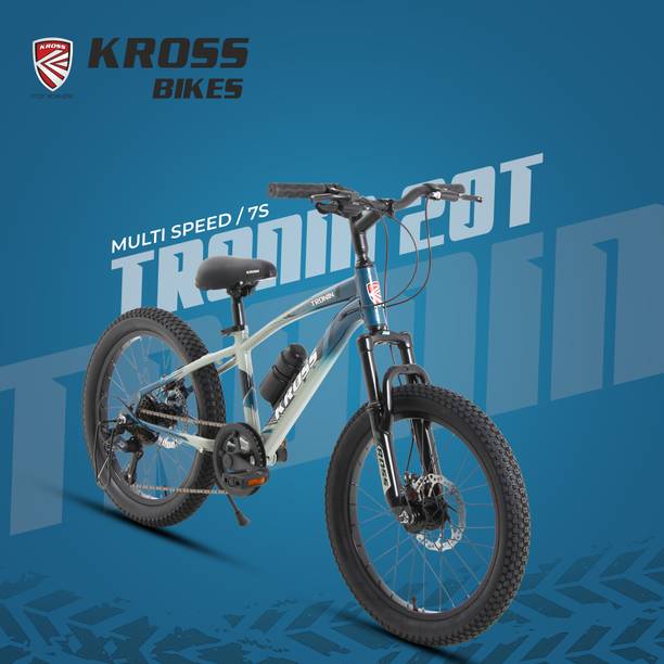 Kross Tronin 7-Speed Kids Dual Disc Brakes, Suspension Fork, 2.40” Tyres (Grey/Blue) 20 T (inch) Mountain Cycle