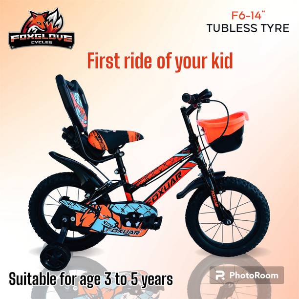 FOXGLOVE FOXUAR 14 INCH FLOURESCENT ORANGE TUBELESS TYRE FOR AGE 2 TO 5 YRS 90 % FITTED 14 T (inch) Road Cycle