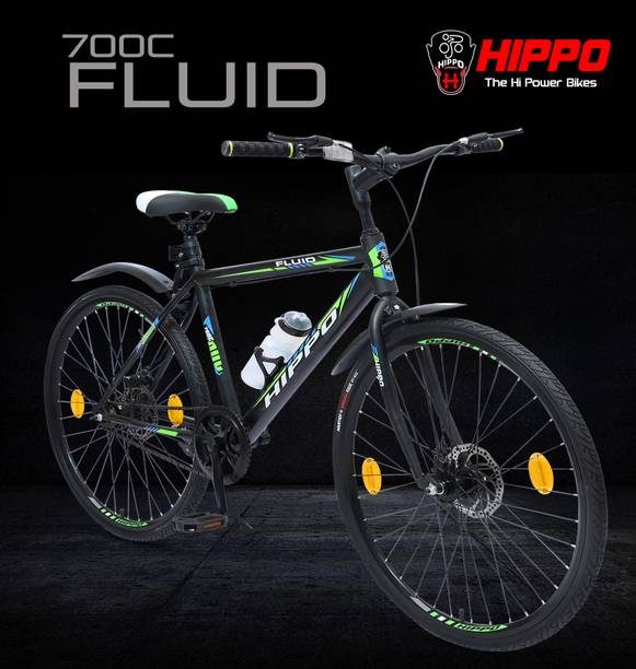 HippoBikes FLUID Rigid Fork Double Wall Alloy Rim 85% Installed Nylon Tyre Dual Disc Brake 700C T (inch) Hybrid Cycle/City Bike