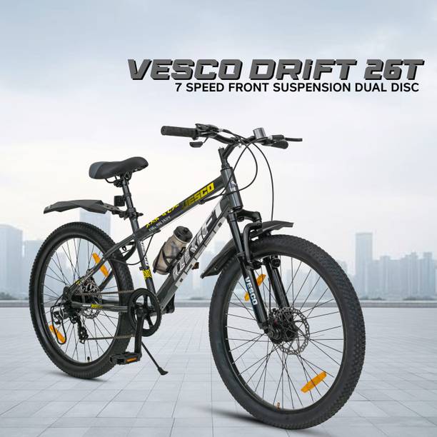 VESCO Drift 26T MTB Cycle 7 Gear Cycle for Men /Boys | Disc Brake, Front Suspension 26 T (inch) Mountain Cycle