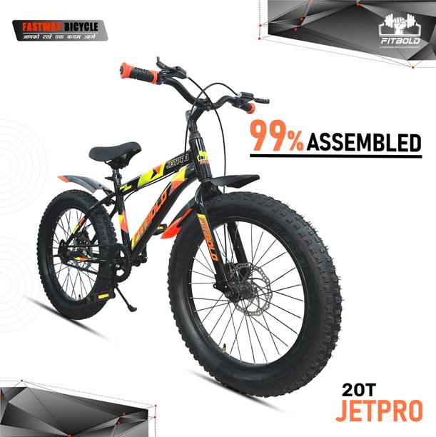 FITBOLD JetPro Fat Bike| Wheel-20x300 | Blk/Or | Age 5-8Years | 99%Fitted |Ready to Ride 20 T (inch) Fat Tyre Cycle