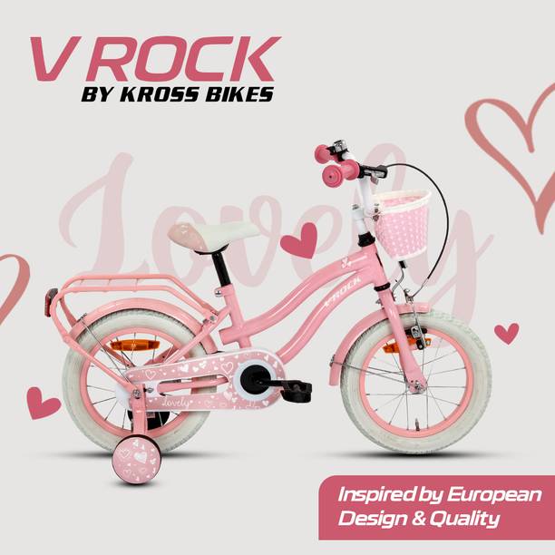 Vrock Lovely 14T Pink Kids Bike, Steel, Rear Coaster & V Brake, Basket, Support Wheels 14 T (inch) BMX Cycle