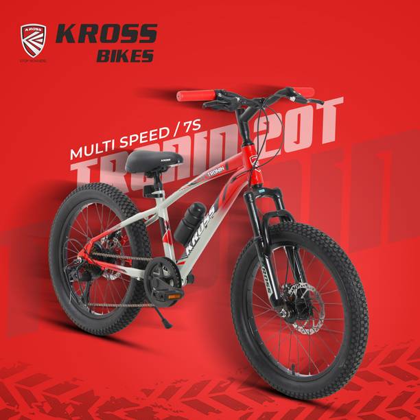 Kross Tronin 7-Speed Kids Dual Disc Brakes, Suspension Fork, 2.40” Tyres (Red/Grey) 20 T (inch) Mountain Cycle