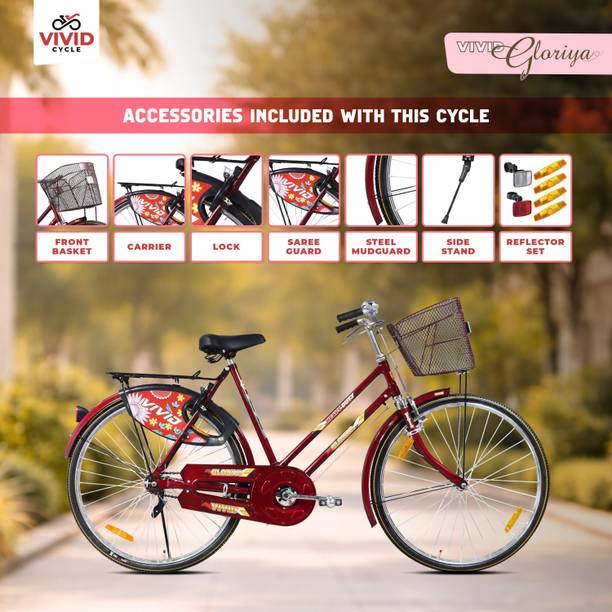VIVID Gloriya 26T Roadster Cycle,Basket, Carrier, Bell, lock and Side stand - RB Color 26 T (inch) Road Cycle