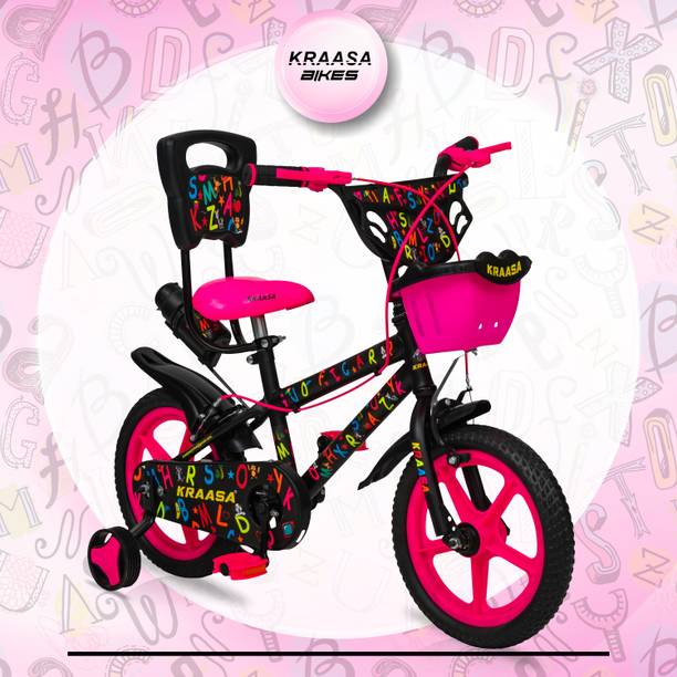 Kraasa Alphabet 14 Inch Kids Cycle For Age 2-5 Years With Side Wheels|| 95% Assembeld|| 14 T (inch) BMX Cycle