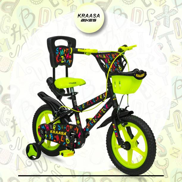 Kraasa Alphabet 14 Inch Kids Cycle For Age 2-5 Years With Side Wheels|| 95% Assembeld|| 14 T (inch) BMX Cycle