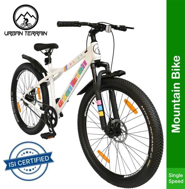 Urban Terrain PRIDE27TWHITE Steel Mountain Bike With Cycling Event & Ride Tracking App 27.5 T Road Cycle