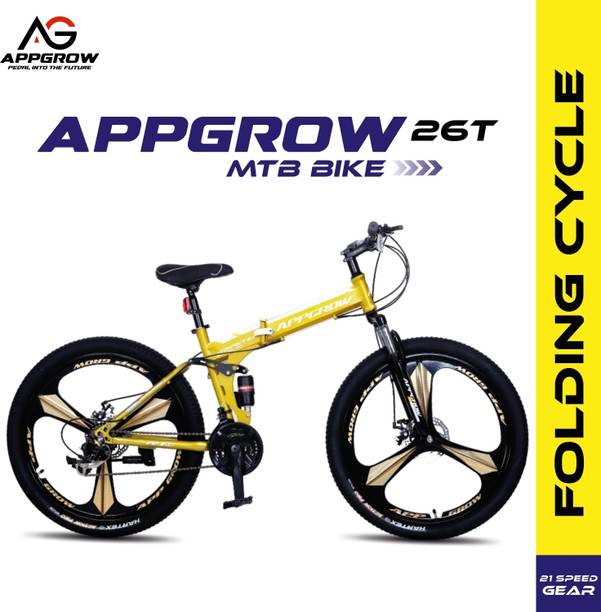 Appgrow Folding Bike With Stylish Mag Wheel Multi Speed Front Suspension Disc Brake For 26 T Folding Bikes/Folding Cycle