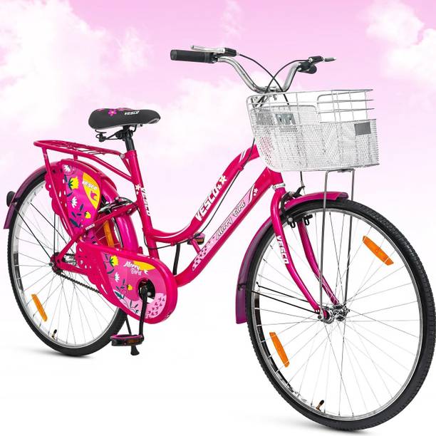 VESCO Merry bird 26t cycles for girls / women cycle with basket and carrier | 12+ Year 26 T (inch) Road Cycle
