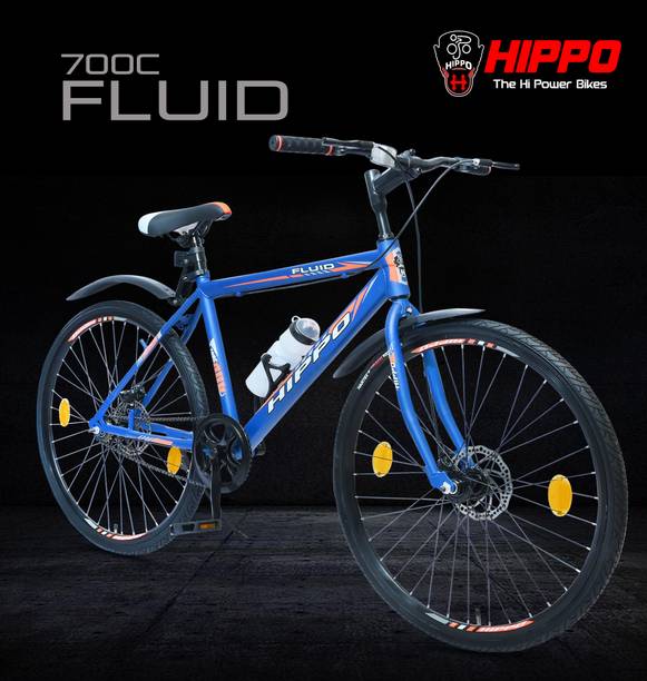 HippoBikes FLUID Rigid Fork Double Wall Alloy Rim 85% Installed Nylon Tyre Dual Disc Brake 700C T (inch) Hybrid Cycle/City Bike