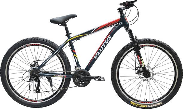 PLUTUS Fire MTB Cycle Age-12+ with Dual Disc Brake, Multi Speed (Grey-Red) 26 T (inch) Mountain Cycle