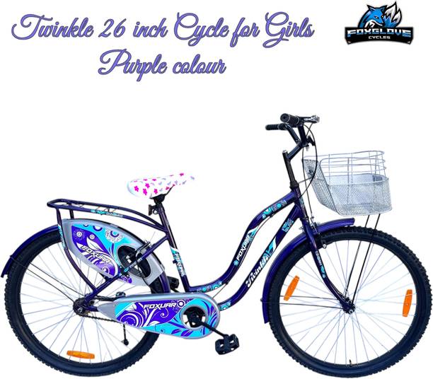 FOXGLOVE Twinkle 26 Inch Purple with Basket Girls Cycle for Height 4Ft to 6 ft 85% Fitted 26 T (inch) Road Cycle