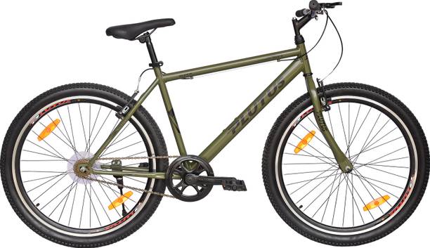 PLUTUS Sleek Road Bike for Adults (12 Yrs) with V-Brake Single Speed (Military-Green) 26 T (inch) Hybrid Cycle/City Bike