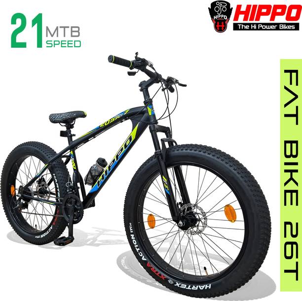 HippoBikes 2020 Fat Bike with Front Suspension, Dual Disc Brakes & Multi-Speed Gearing 26 T (inch) Fat Tyre Cycle