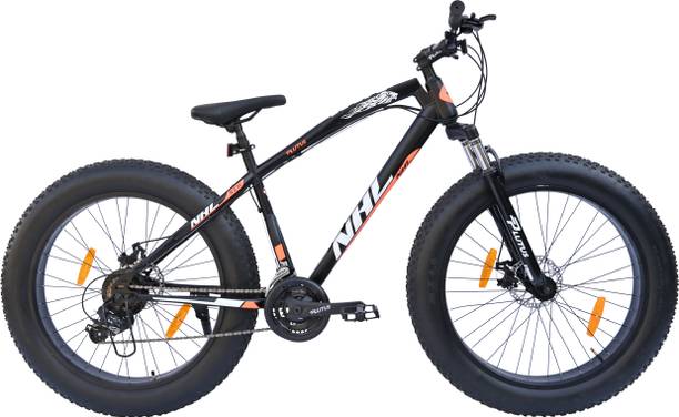 PLUTUS Jaguar Orange Fat Bike with 21 Gears Multi Speed, Fat Cycle with Dual Disc Brake 26 T