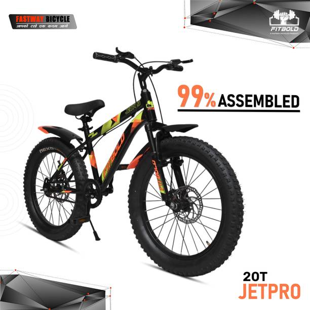FITBOLD JetPro Fat Bike| Wheel-20x300 | Blk/Or | Age 5-8Years | 99%Fitted |Ready to Ride 20 T (inch) Fat Tyre Cycle