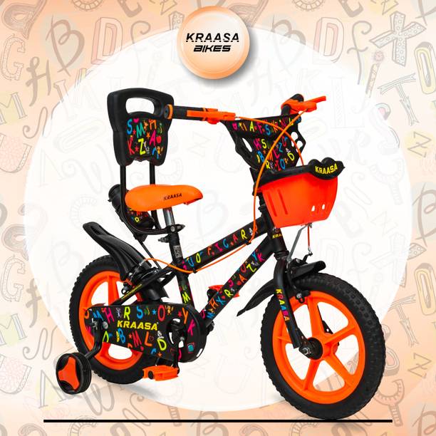 Kraasa Alphabet 14 Inch Kids Cycle For Age 2-5 Years With Side Wheels|| 95% Assembeld|| 14 T (inch) BMX Cycle