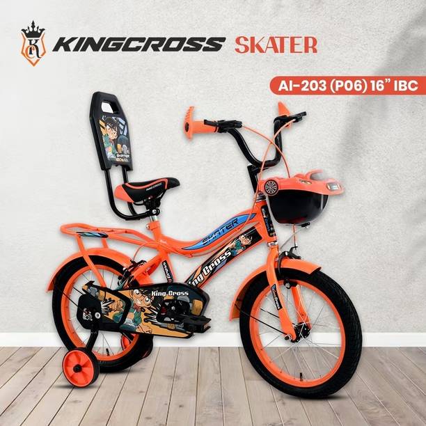 KINGCROSS SKATER WITH INBUILT CARRIER & SIDE SUPPORT CYCLE FOR KIDS FOR 4 - 6 Years 16 T BMX Cycle