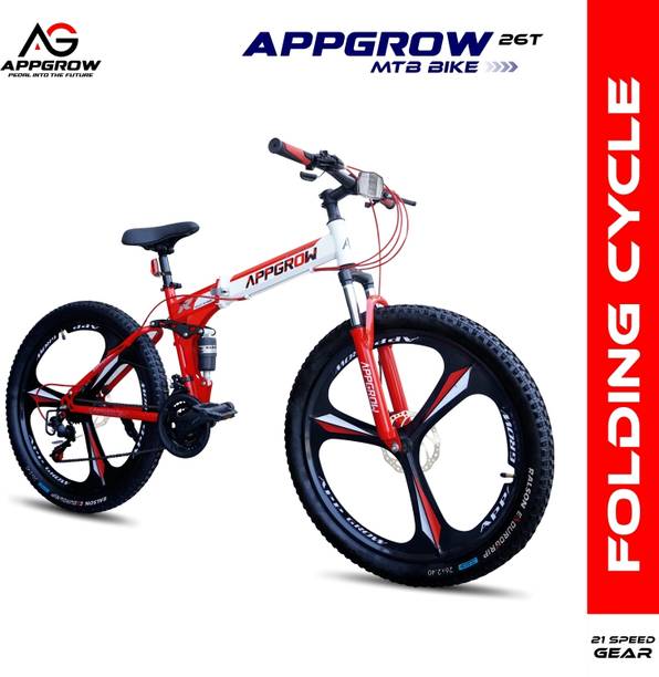 Appgrow Folding Bike 21 Geared Multi With Stylish Mag Wheel Front Suspension Disc Brake 26 T Folding Bikes/Folding Cycle
